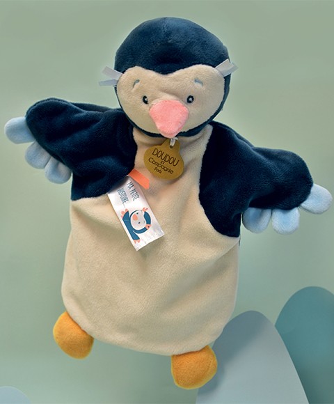Marionnette  Pingouin  jaune et bleu